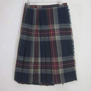 Vtg Regatta Sport Womens 12 Navy Blue Maroon Teal Wool Pleated Kilt Skirt M